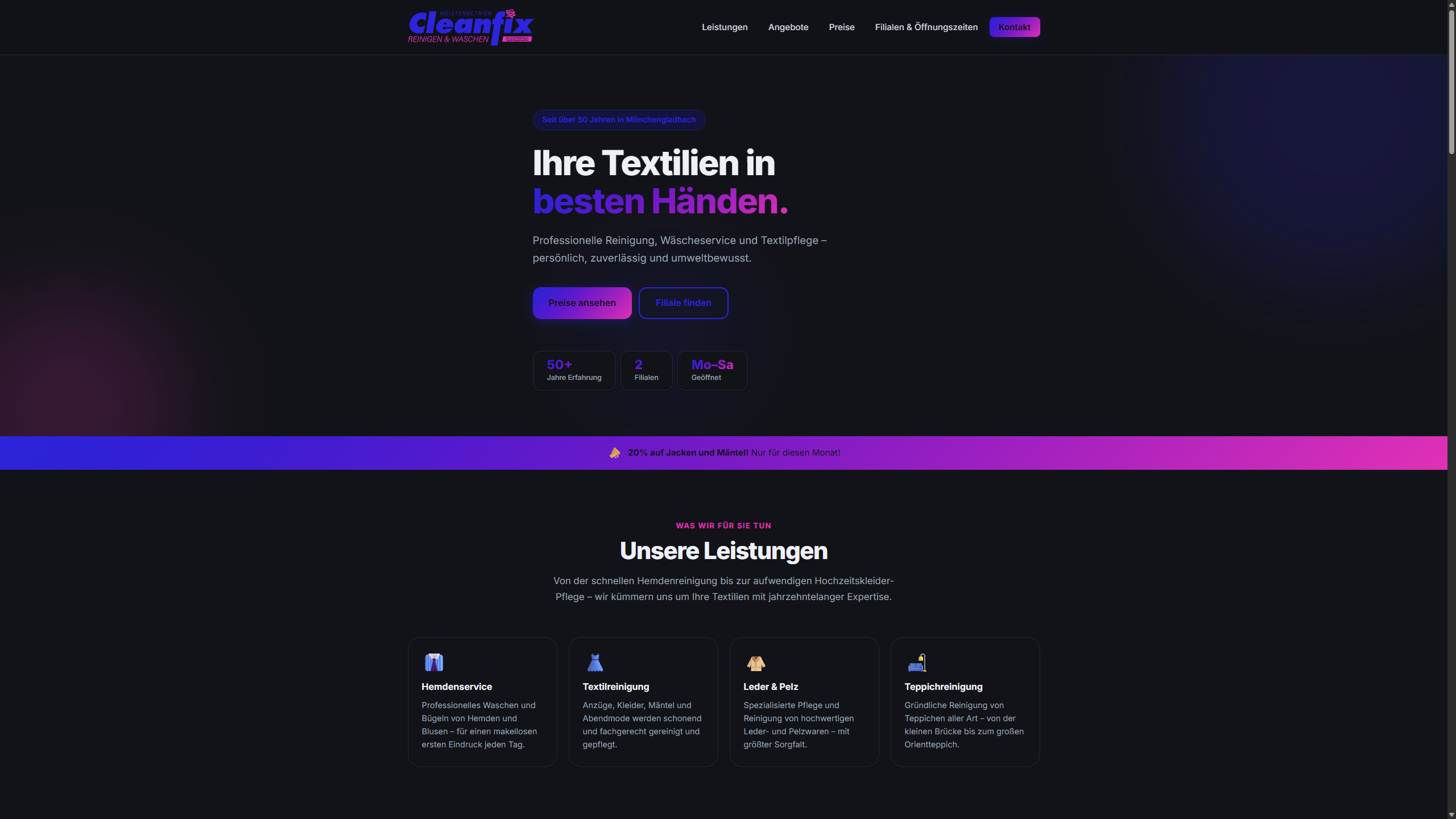 Cleanfix Website – Dunkelmodus